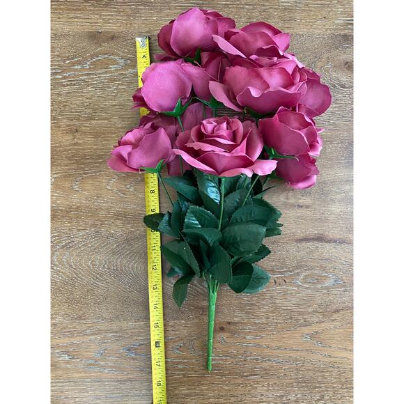 Fuchsia-colored Artificial Rose Bush Bouquet 17"H - Picture 5 of 7